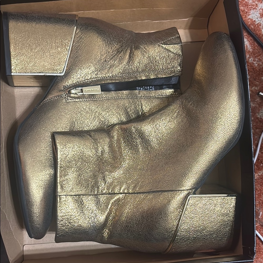 Kenneth Cole New York Gold Heeled Boots with Metallic Finish